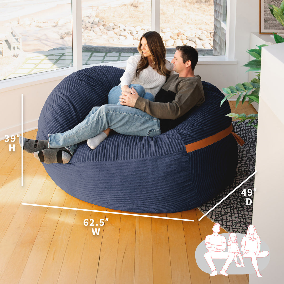 Dimensions Big Joe Fuf XL Foam Beanbag Lounger Midnight Blue Corded Plush #color_midnight-blue-corded-plush