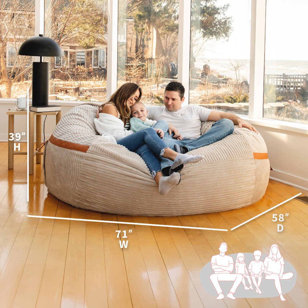 Dimensions of bean bag #color_vanilla-latte-corded-plush