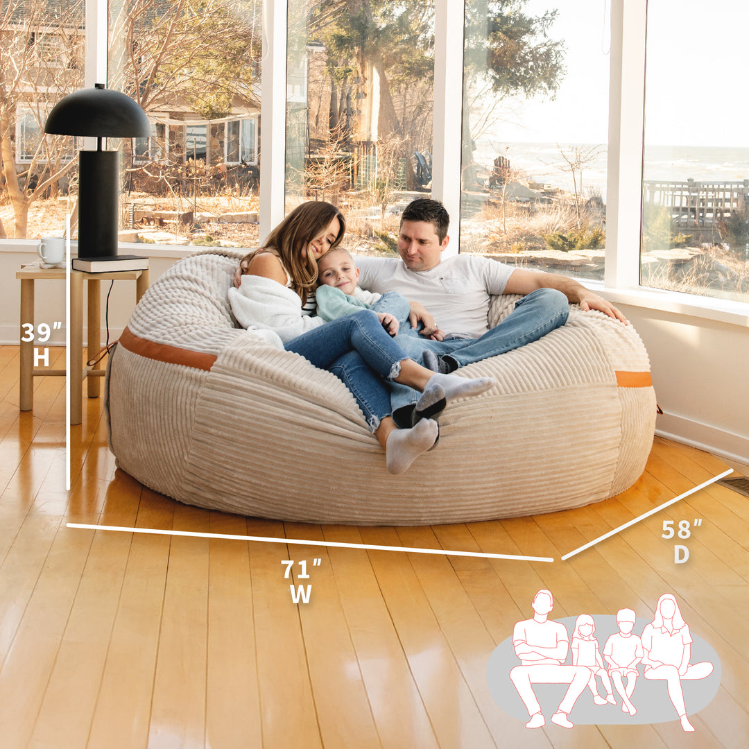 Dimensions of bean bag #color_vanilla-latte-corded-plush