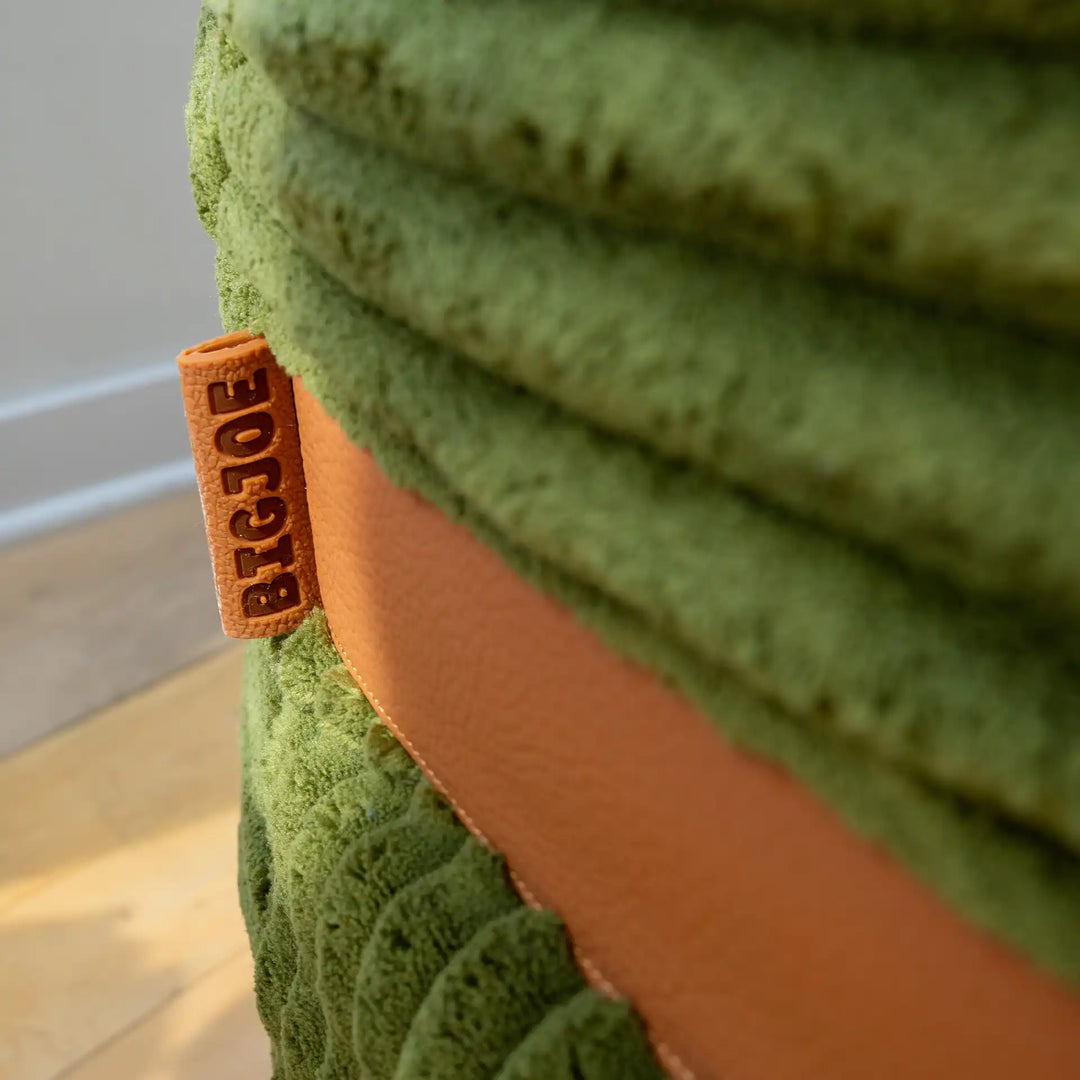 Fuf XXL Huge Bean Bag Chair vegan leather accents #color_moss-green-corded-plush