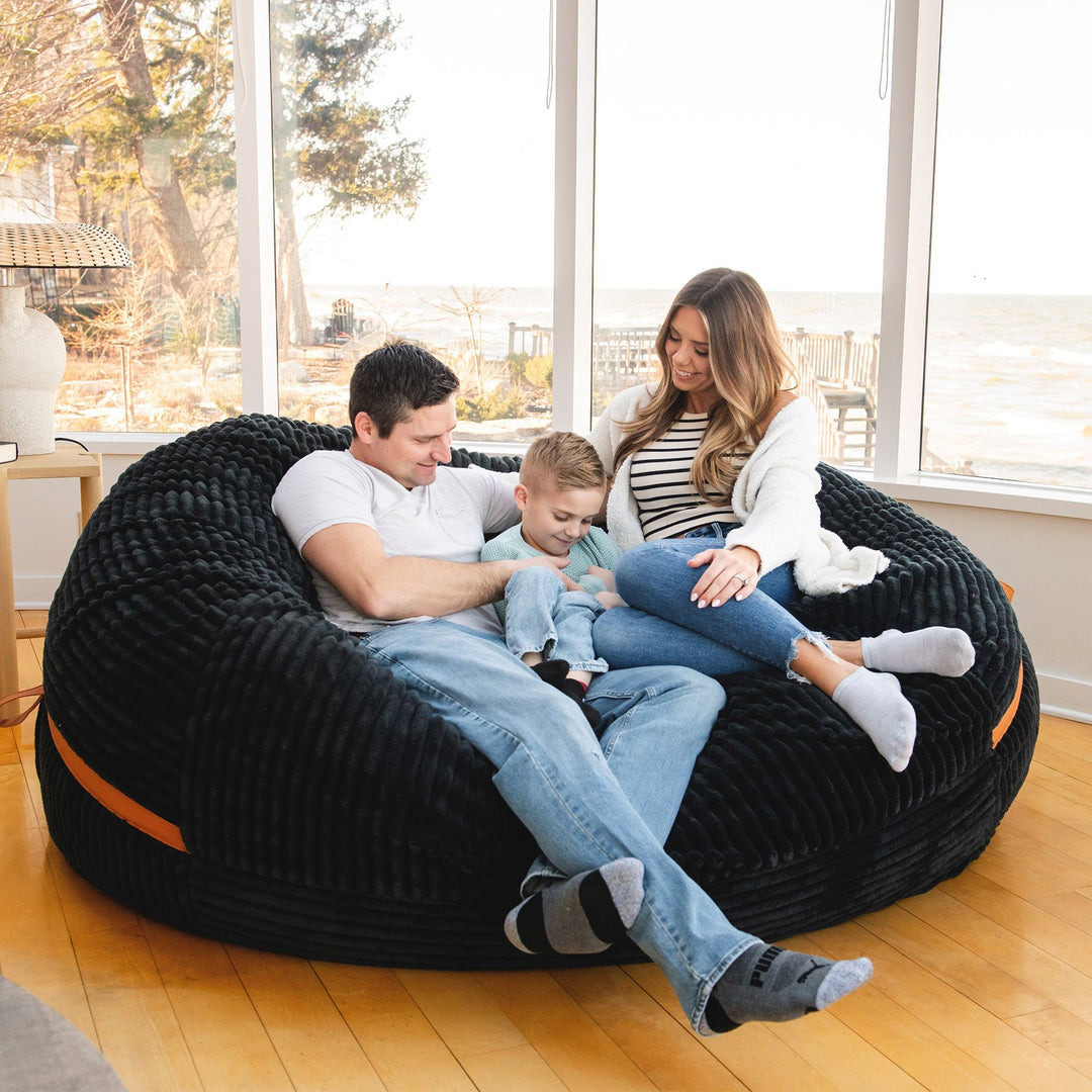 Fuf XXL Black Licorice Corded Plush Foam Beanbag family relaxing #color_black-licorice