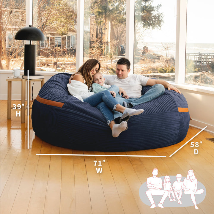 Dimensions Fuf XXL Foam Beanbag  Midnight Blue Corded Plush #color_midnight-blue-corded-plush