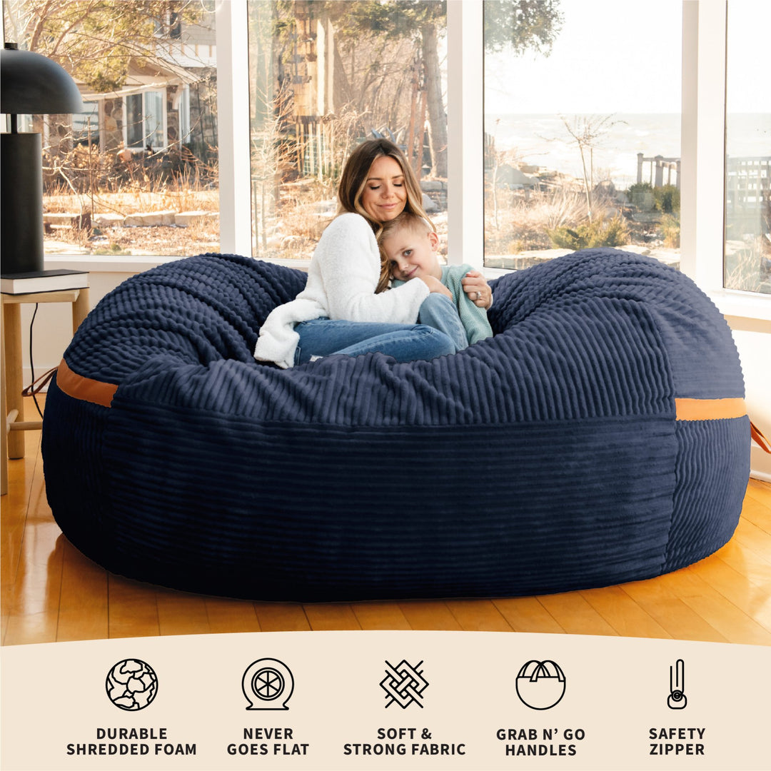 Features Fuf XXL Foam Beanbag  Midnight Blue Corded Plush #color_midnight-blue-corded-plush