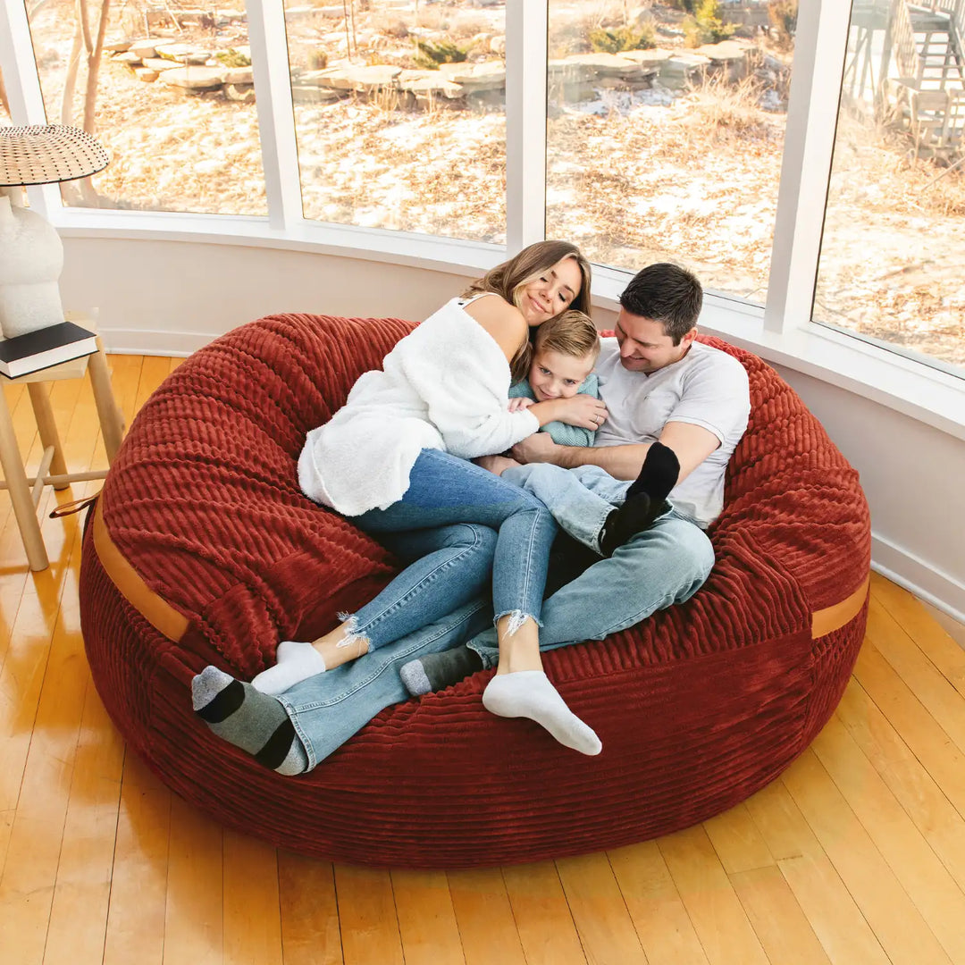 Fuf XXL Oversized Family Bean Bag Chair top down #color_deep-terracotta-corded-plush