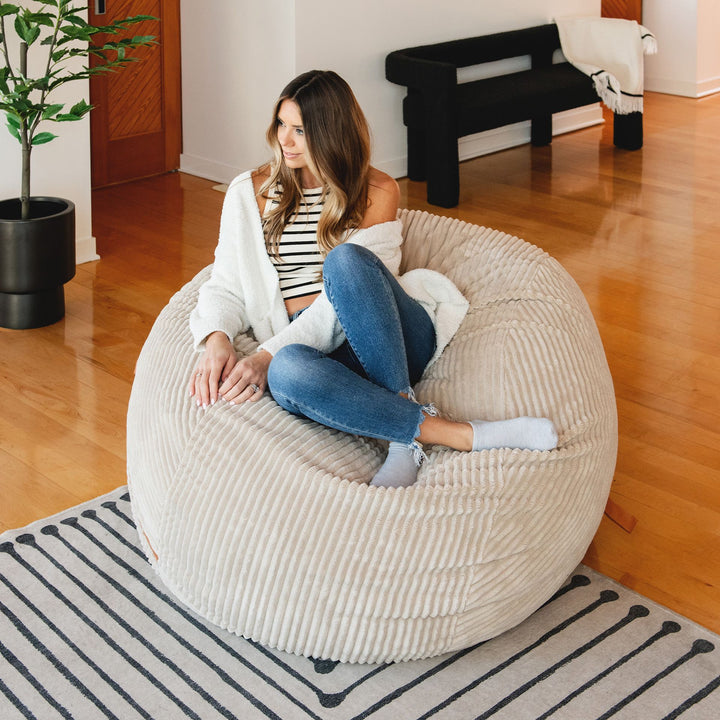 Fuf Large Foam-Filled Bean Bag In Vanilla Latte Corded Plush #color_vanilla-latte-corded-plush