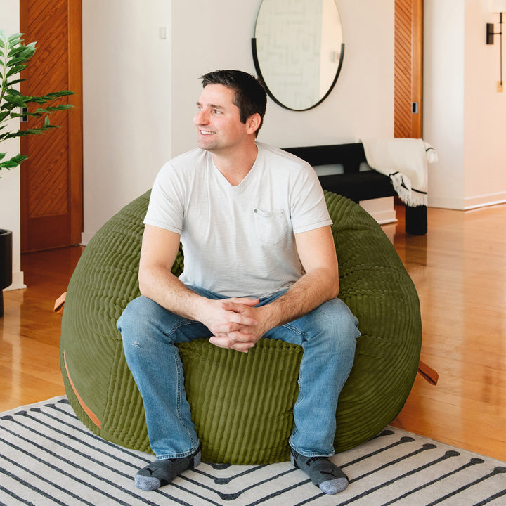 Fuf Large with Man Relaxing #color_moss-green-corded-plush