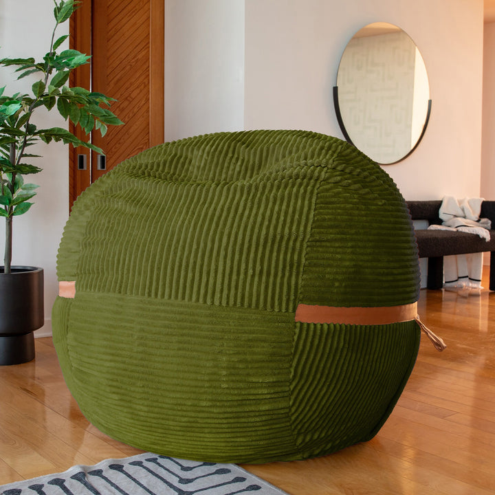 Fuf Large Foam Filled Bean Bag Chair #color_moss-green-corded-plush