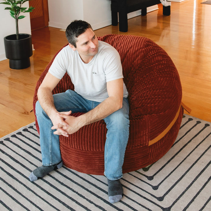 Fuf Deep Terracotta corded plush Foam-Filled Bean Bag Large Adult #color_deep-terracotta-corded-plush