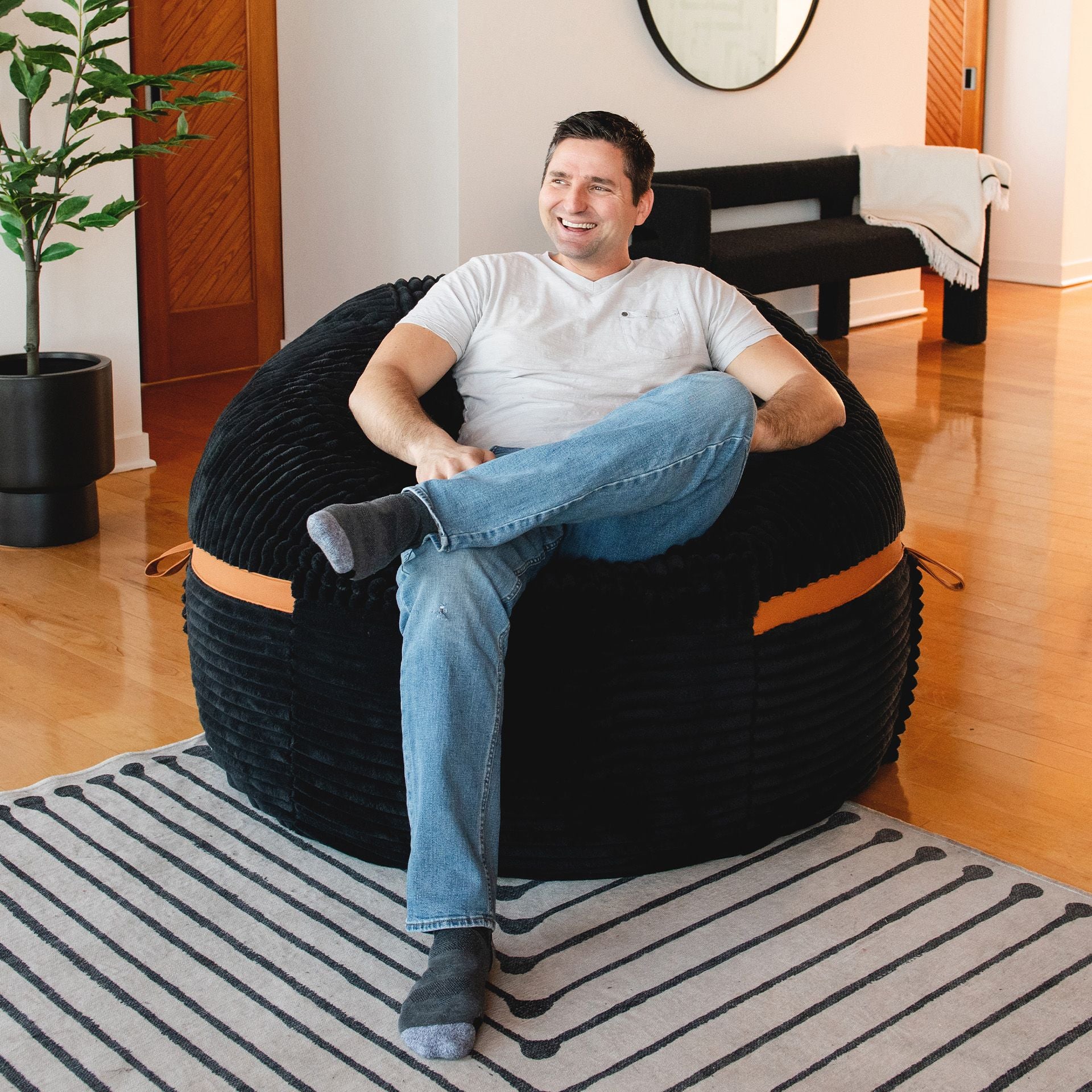 Fuf Large Bean Bag Foam Chair in Black Licorice #color_black-licorice-corded-plush