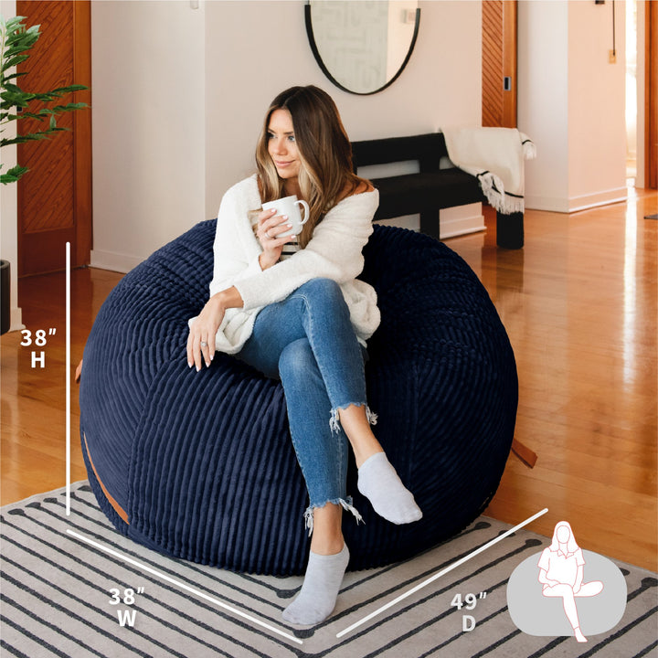 dimensions Fuf Large Foam-Filled Bean Bag Chair #color_midnight-blue-corded-plush