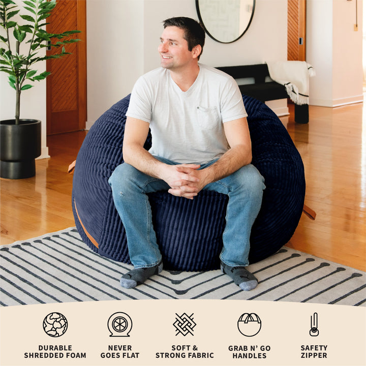 Features Fuf Large Foam-Filled Bean Bag Chair #color_midnight-blue-corded-plush