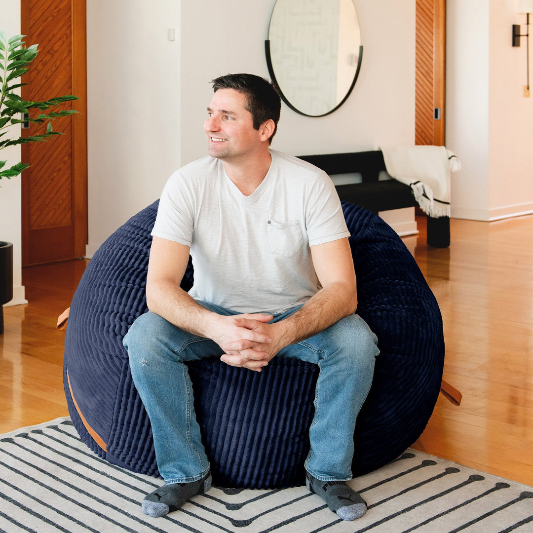 Fuf Large Foam-Filled Bean Bag Chair in Midnight Blue Corded Plush #color_midnight-blue-corded-plush