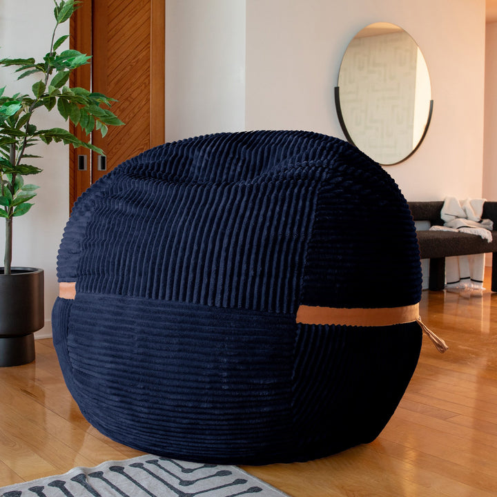 Fuf Large Foam-Filled Bean Bag Chair #color_midnight-blue-corded-plush
