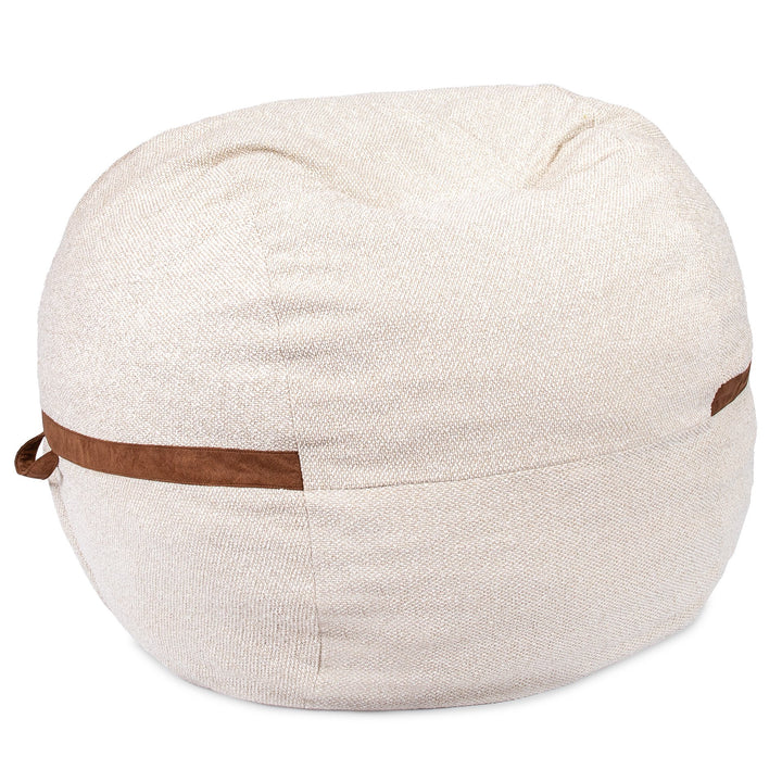 Beige bean bag chair with brown accent on a white background #color_sandstone-textured-boucle