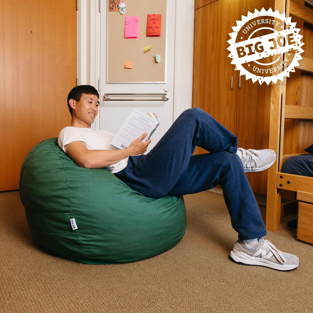 Fuf green dorm foam beanbag chair #color_collegiate-green-brushed-denim