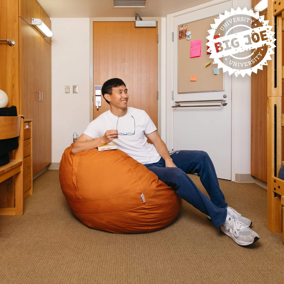 Foam Medium Fuf Dorm Beanbag chair #color_burnt-orange-brushed-denim
