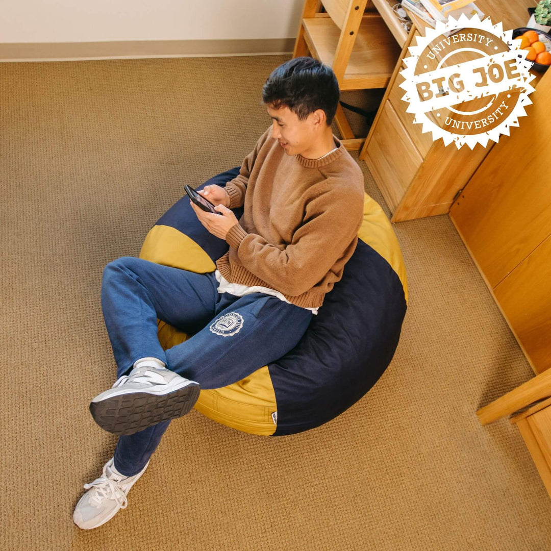 Michigan foam beanbag chair for dorms #color_blue-gold-brushed-denim