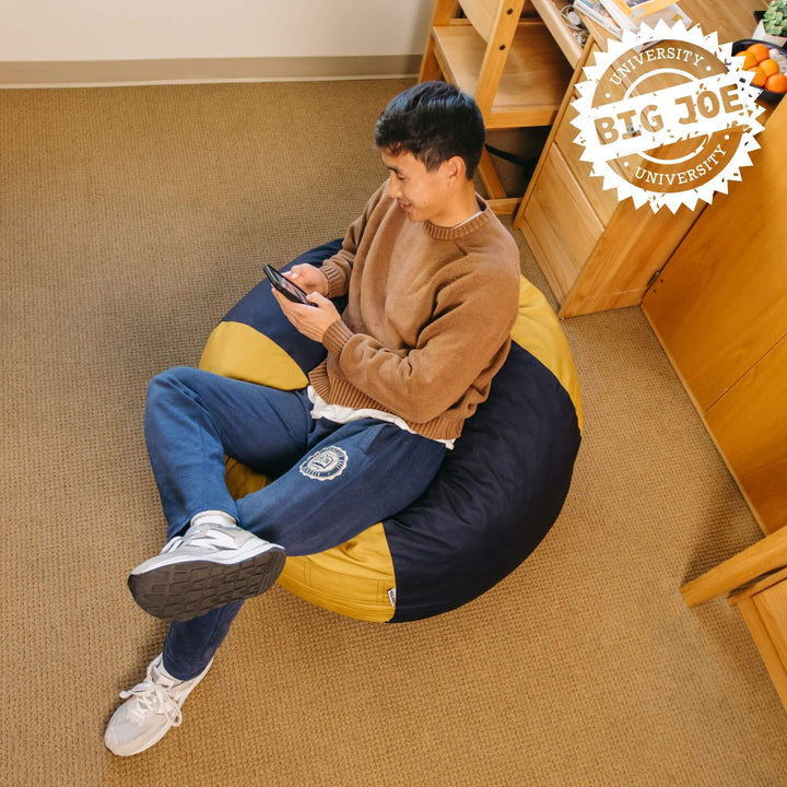 Michigan foam beanbag chair for dorms #color_blue-gold-brushed-denim