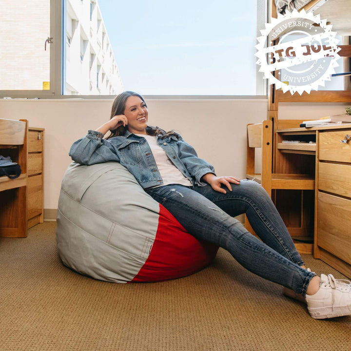 Grey and red dorm foam filled beanbag #color_scarlet-grey-brushed-denim