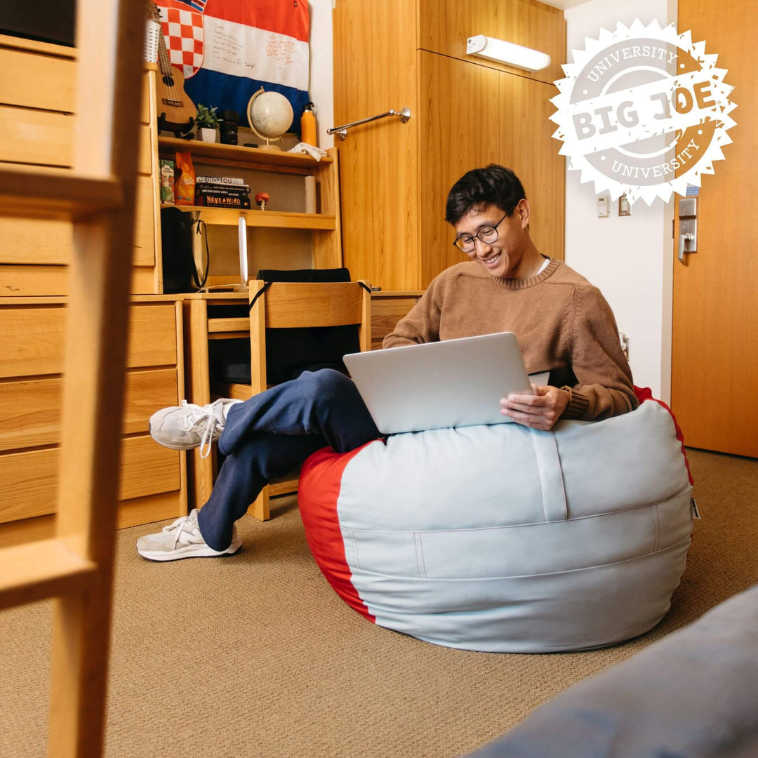 Scarlet and Gray foam filled beanbag #color_scarlet-grey-brushed-denim