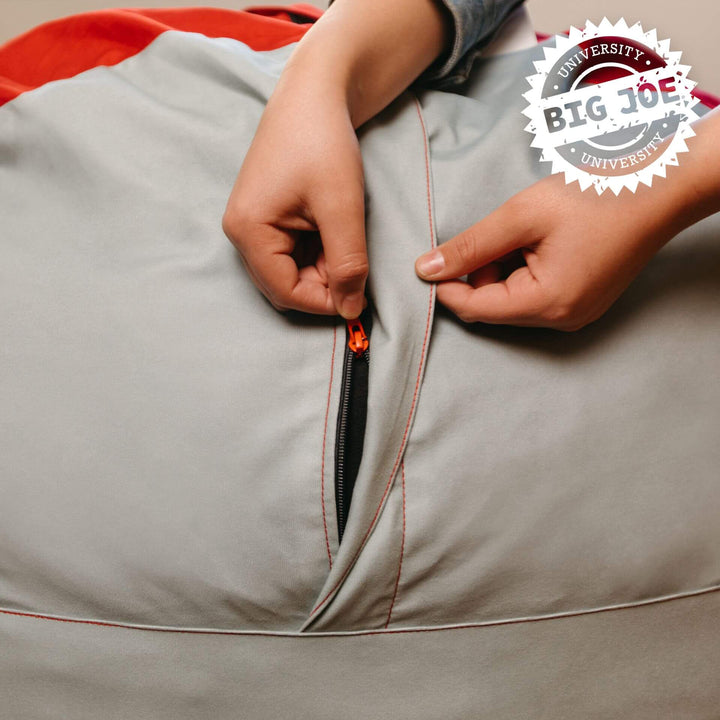 College dorm beanbag Foam Fuf Medium #color_scarlet-grey-brushed-denim