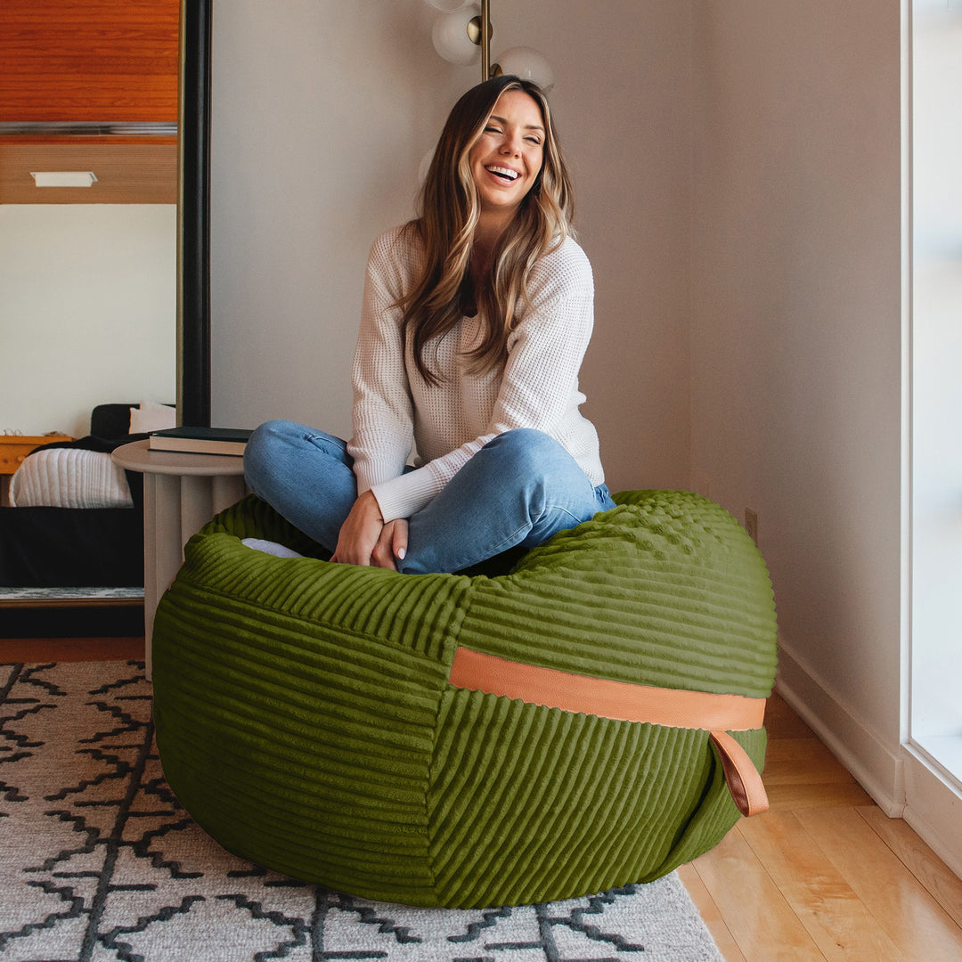 Medium Fuf Foam Bean Bag Chair #color_moss-green-corded-plush