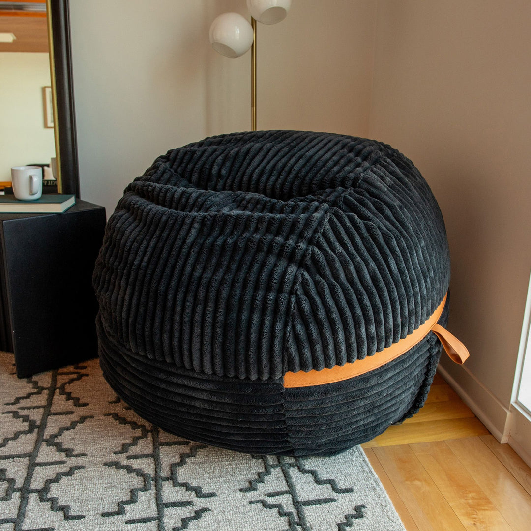 Fuf Medium Foam-Filled Bean Bag Chair #color_black-licorice-corded-plush