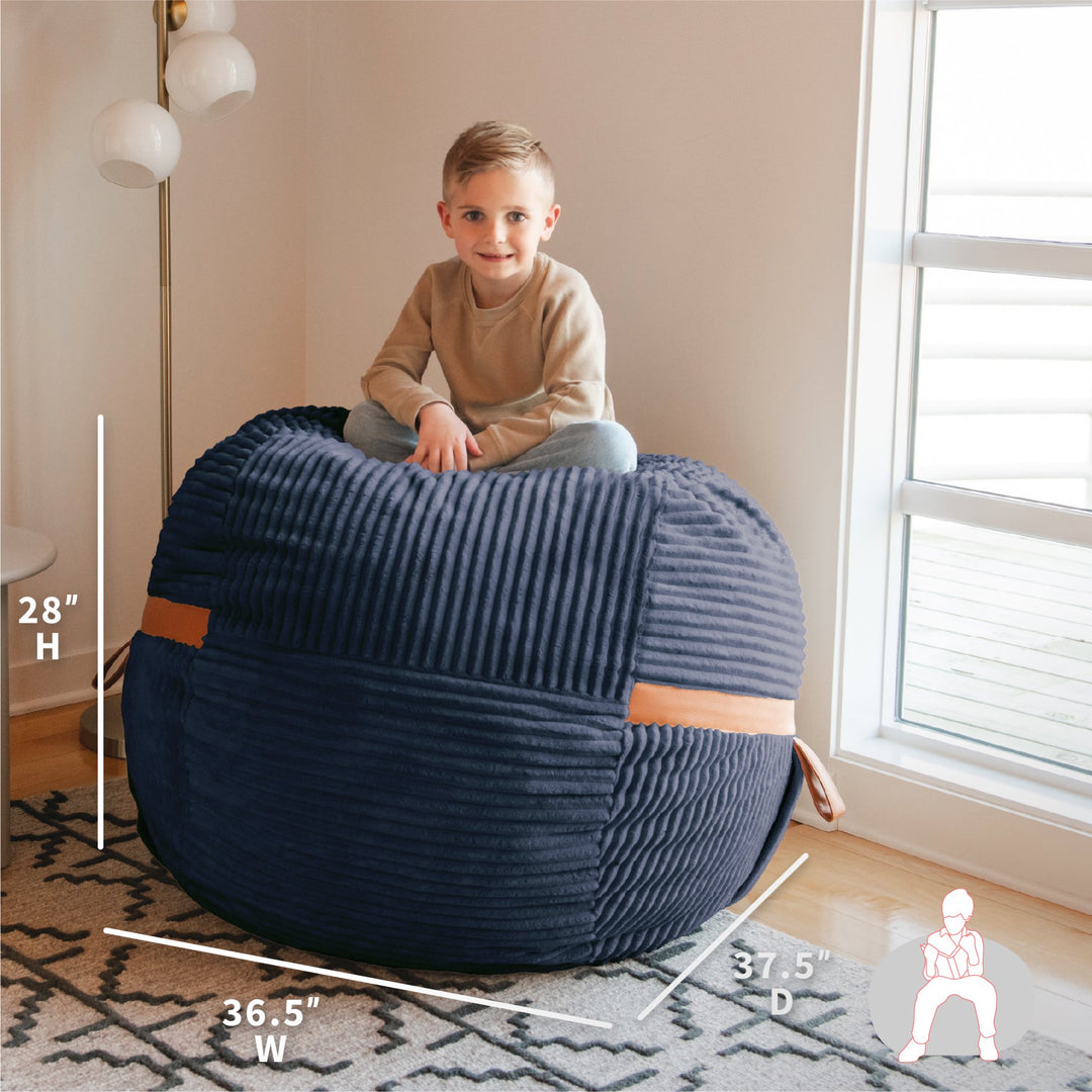 Dimensions Fuf Medium Foam-Filled Bean Bag Chair #color_midnight-blue-corded-plush