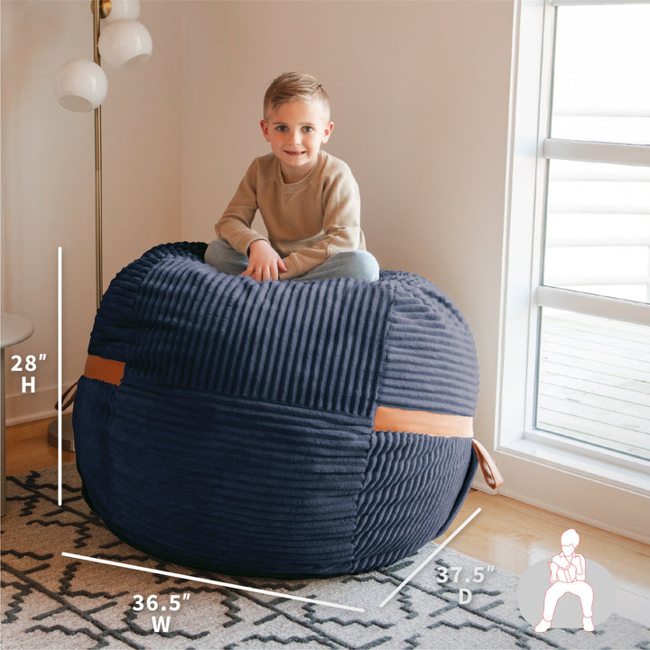 Dimensions Fuf Medium Foam-Filled Bean Bag Chair #color_midnight-blue-corded-plush
