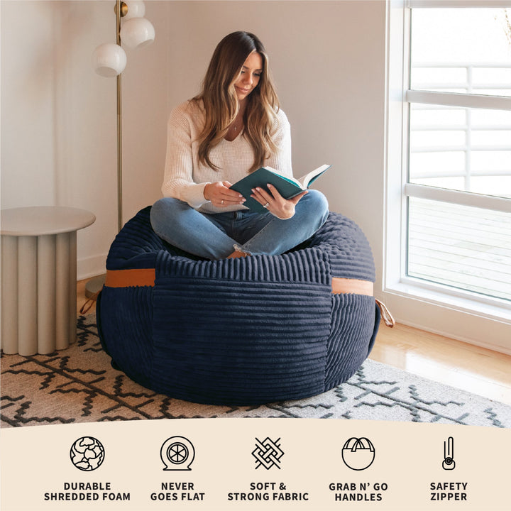 features Fuf Medium Foam-Filled Bean Bag Chair #color_midnight-blue-corded-plush
