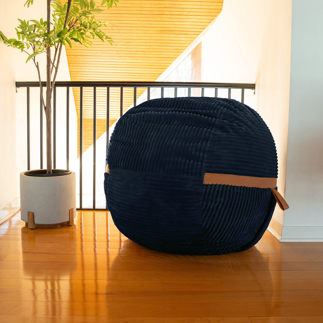 Fuf Medium Foam-Filled Bean Bag Chair #color_midnight-blue-corded-plush