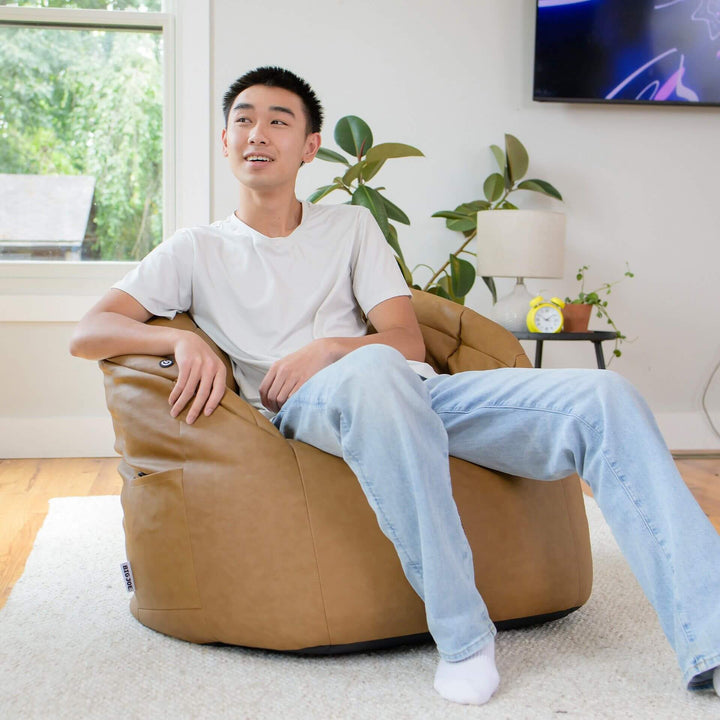 Hang out in comfort in the Milano Vibe Bean Bag Chair #color_caramel-vegan-leather