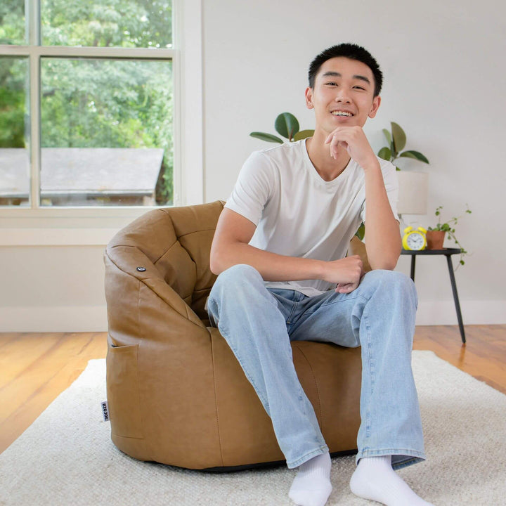 Hang out in comfort and style in the Milano Vibe Bean Bag Chair #color_caramel-vegan-leather
