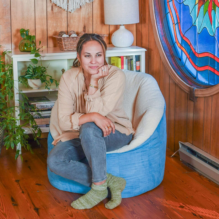 Milano relaxed beanbag chair for adults #color_dusty-blue-sherpa-vegan-suede