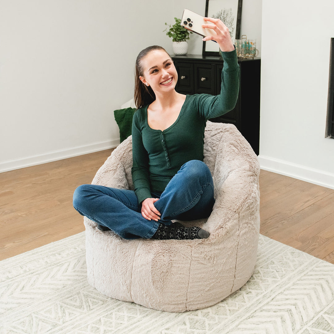 Milano Bean Bag Chair in Palomino Plushie Fabric #color_palomino-plushie