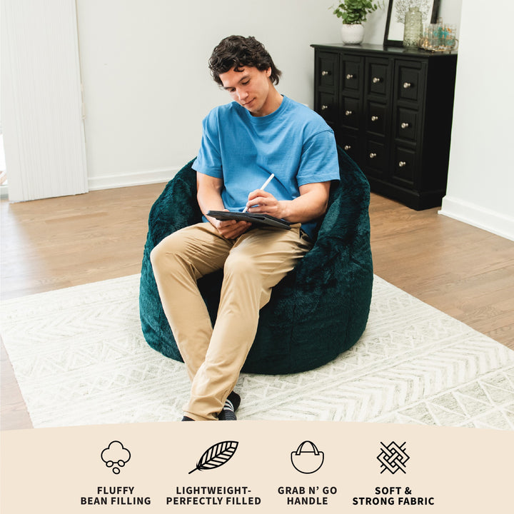 Milano Bean Bag Chair in Emerald Plushie Fabric #color_emerald-plushie