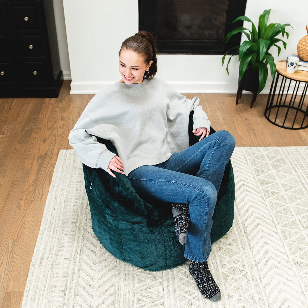 Milano Bean Bag Chair in Emerald Plushie Fabric #color_emerald-plushie