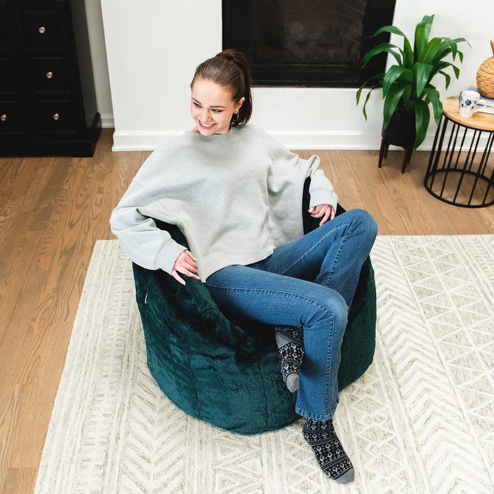 Milano Bean Bag Chair in Emerald Plushie Fabric #color_emerald-plushie