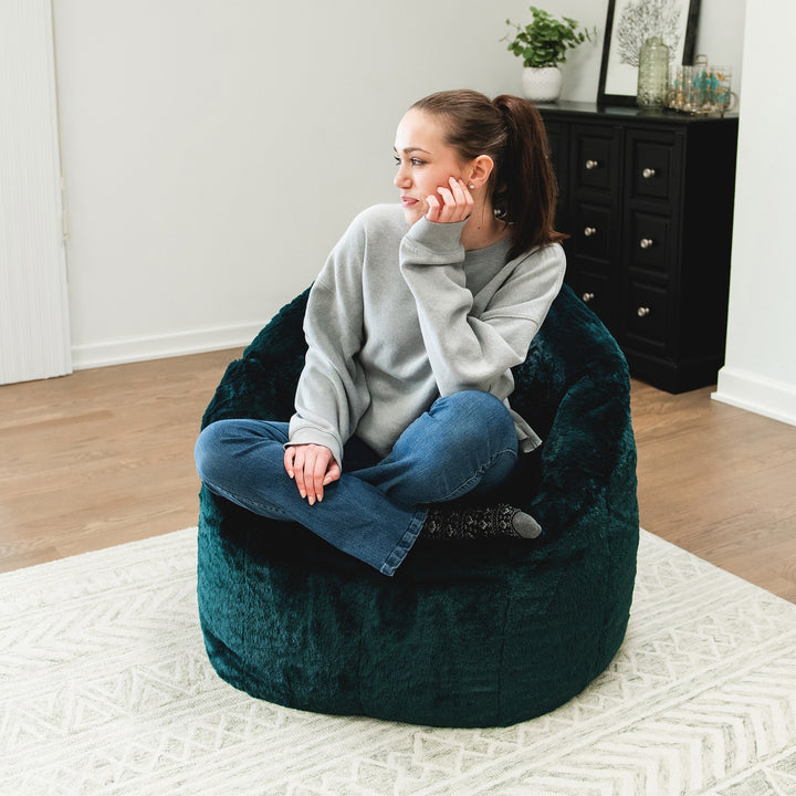 Milano Bean Bag Chair in Emerald Plushie Fabric #color_emerald-plushie