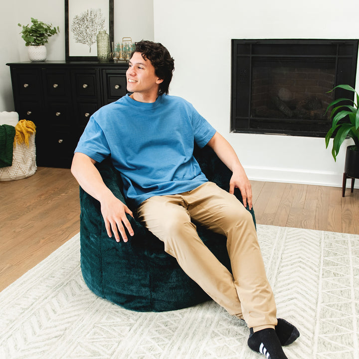 Milano Bean Bag Chair in Emerald Plushie Fabric #color_emerald-plushie