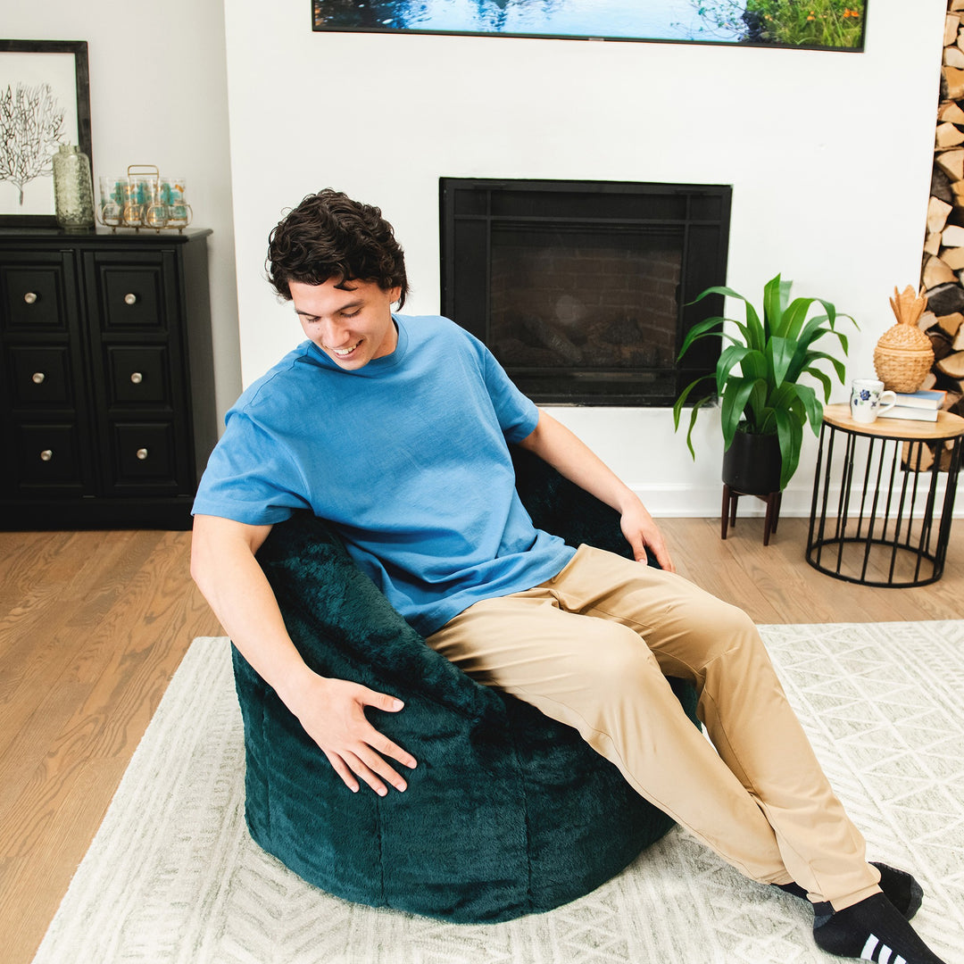 Milano Bean Bag Chair in Emerald Plushie Fabric #color_emerald-plushie