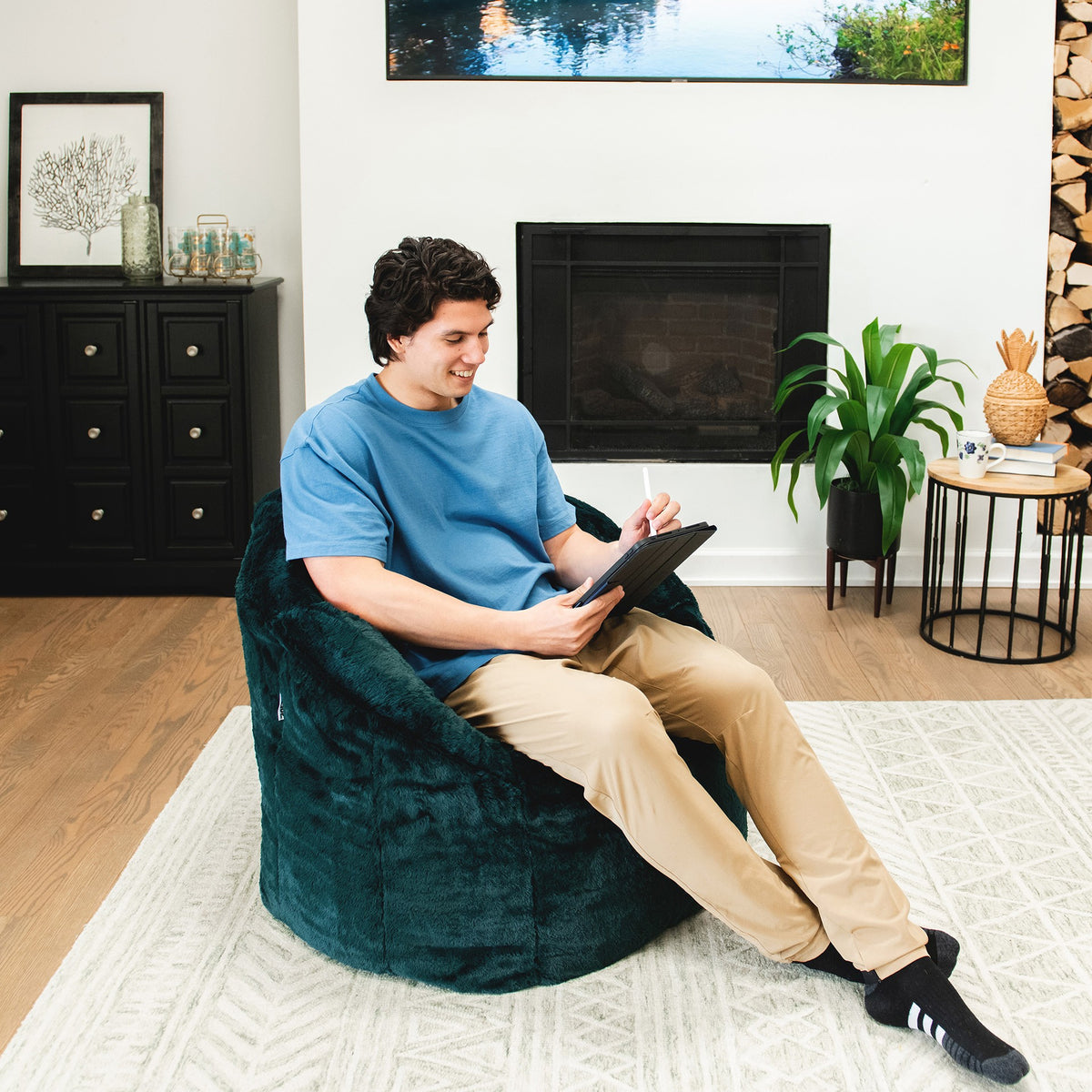 Milano Bean Bag Chair in Emerald Plushie Fabric
