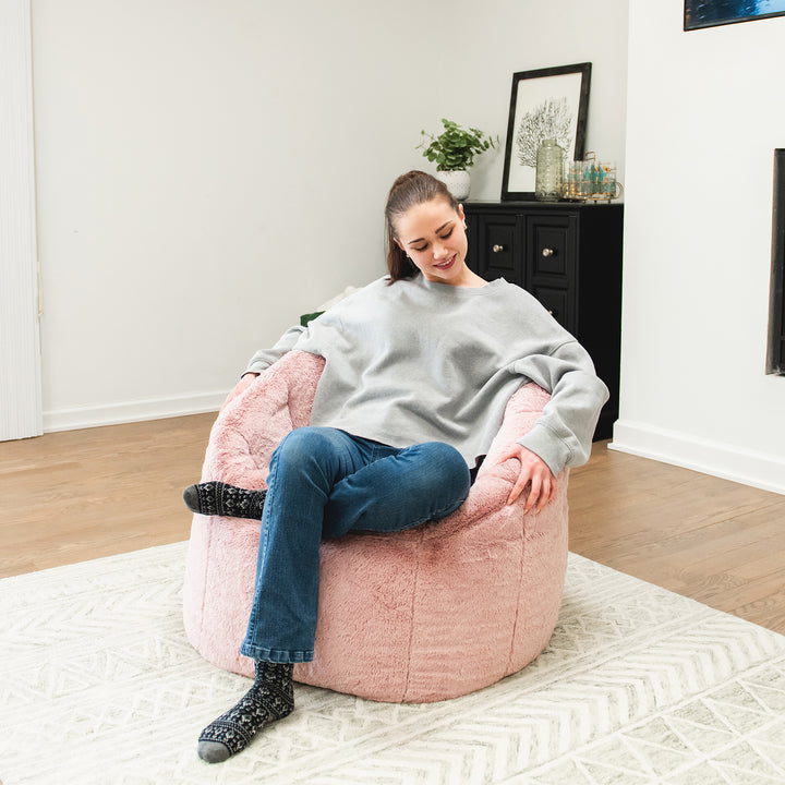 Milano Bean Bag Chair in Pink Blush Plushie Fabric #color_pink-blush-plushie