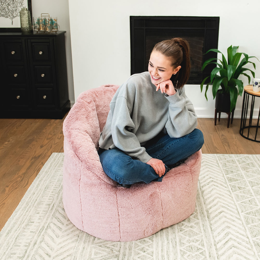 Relax your way Milano Bean Bag Chair in Pink Blush Plushie Fabric #color_pink-blush-plushie