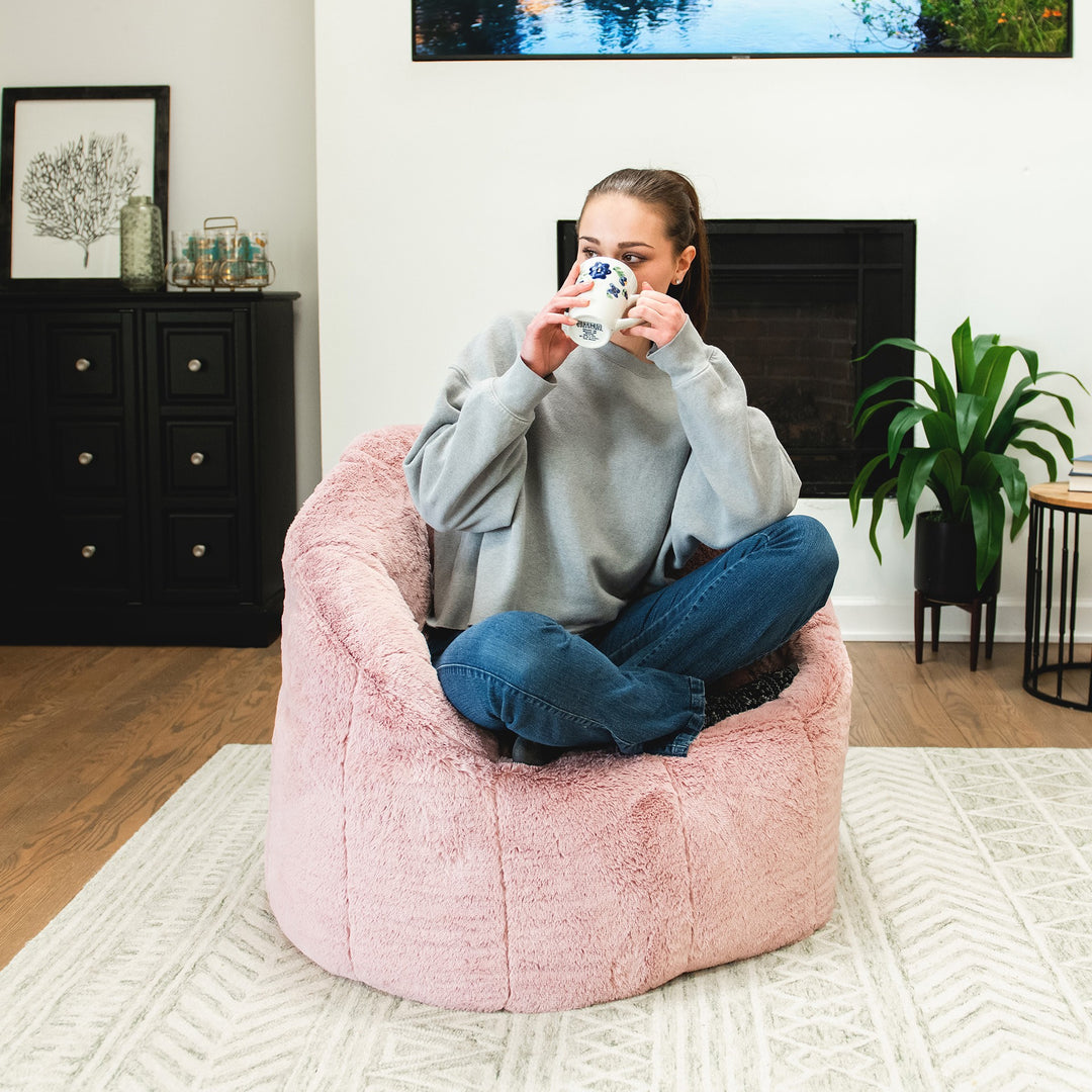 Cozy and Comfortable Milano Bean Bag Chair in Pink Blush Plushie Fabric #color_pink-blush-plushie