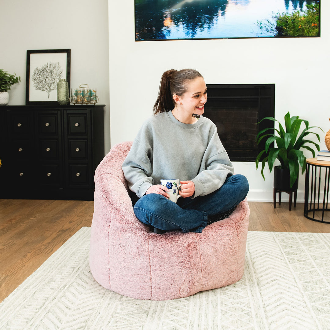 Milano Bean Bag Chair in Pink Blush Plushie Fabric #color_pink-blush-plushie
