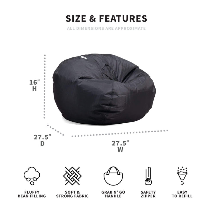 Classic Beanbag bean filled dimensions #color_stretch-limo-black-smartmax
