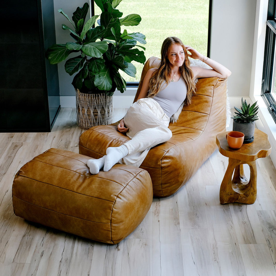 Modora Chair and Ottoman relaxed lounger #color_copper-harbor-premium-vegan-leather