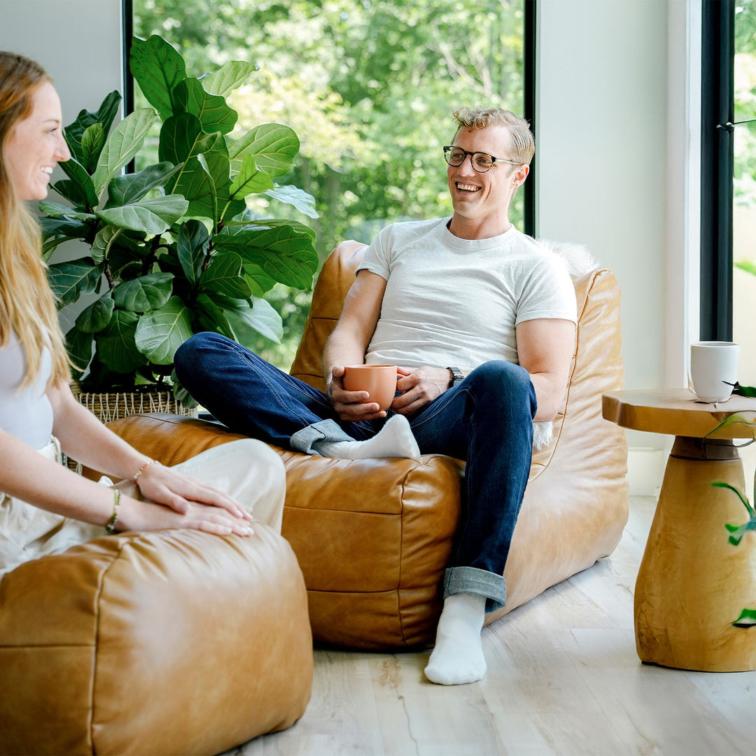 Modora Chair and Ottoman conversationalist #color_copper-harbor-premium-vegan-leather