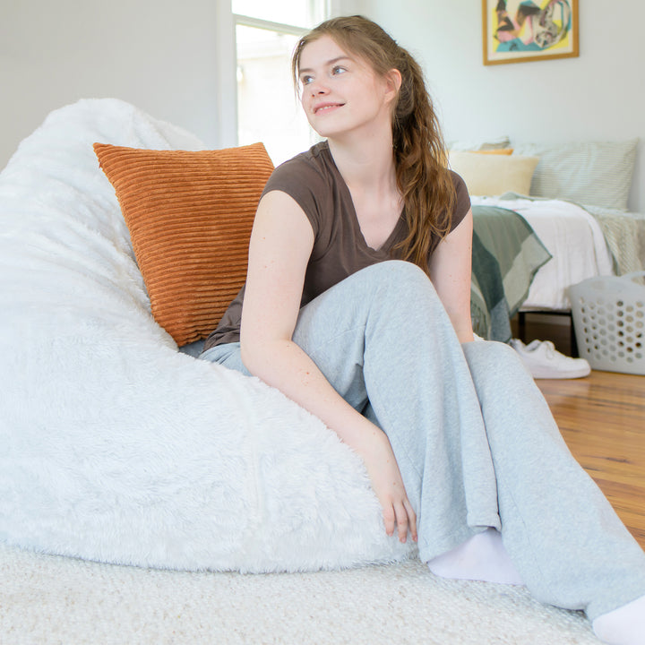 Peaceful Comfort Foam Filled Bean Bag Chair #color_ivory-short-shag